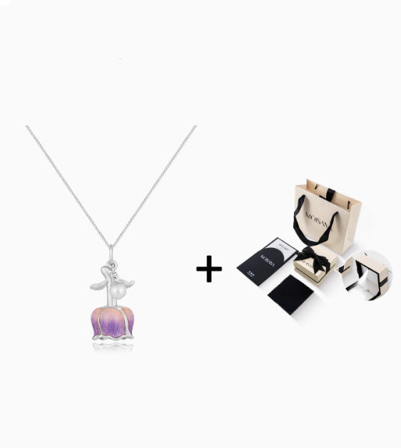 S925 Silver Warm Enamel Blossom Rose Pendant Necklace