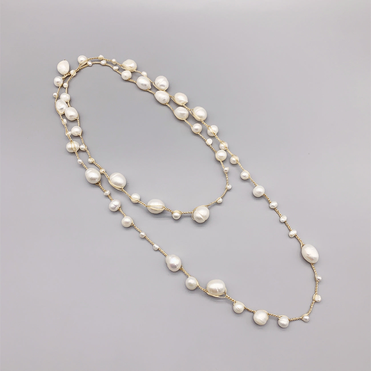 Hand-woven Freshwater White Pearl Necklace Baroque Style Long