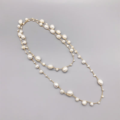 Hand-woven Freshwater White Pearl Necklace Baroque Style Long