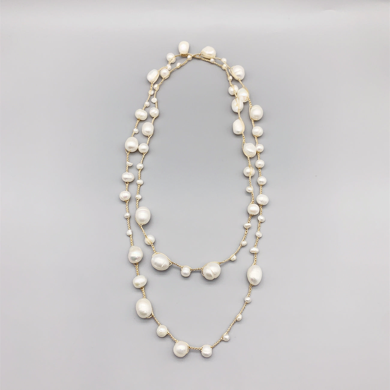 Hand-woven Freshwater White Pearl Necklace Baroque Style Long