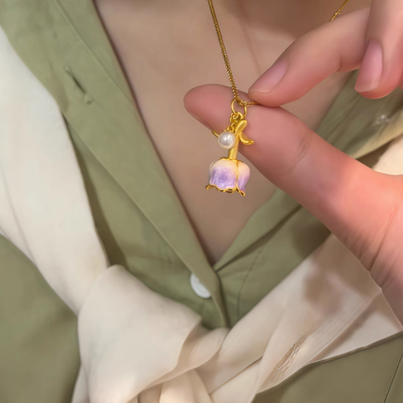 S925 Silver Warm Enamel Blossom Rose Pendant Necklace