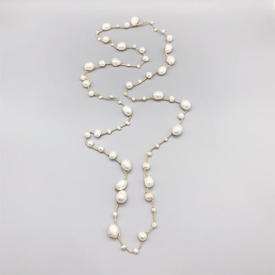 Hand-woven Freshwater White Pearl Necklace Baroque Style Long
